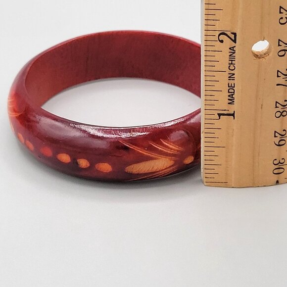 Resin Bangle Bracelet Stackable Etched Abstract Design Reddish Brown Vintage - Picture 6 of 6